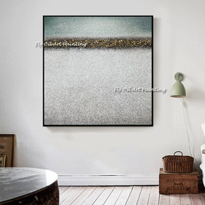 Abstract ocean grey gold foil hand oil painting modern large size  mural living room home decoration color canvas art as a gift