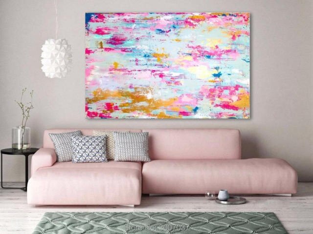 Handmade thick knife abstract high quality oil painting Pink Gold Gold dream abstract on Canvas Painting Decor Oil Painting art