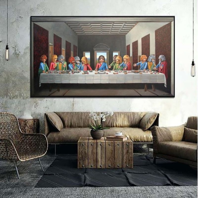 Oil Painting Funny Art Lego Famous Painting Last Supper Pop Art On Canvas for Kids Room Wall Decoration