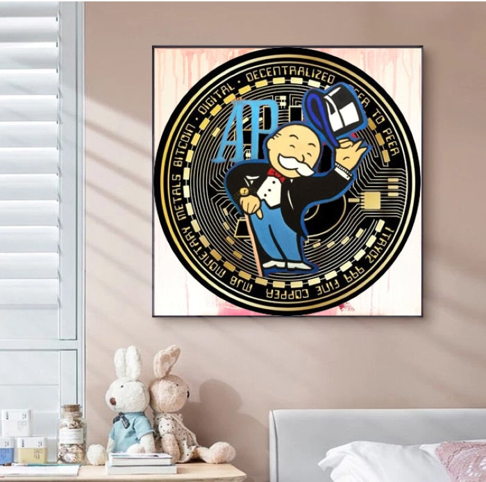 Limited Sale Oil Painting Bitcoin Pop Art On Canvas for Kids Room Wall Decoration Home Decorl Pictures
