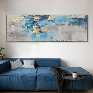 100% Hand Painted Blue Ocean Gold Foil Oil Painting Large Seascape Canvas Art with No frame As A Gift for Home Decoration