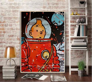 Great Works By Hand Made Christmas Graffiti Popular Art Cartoons TINTIN 100% Oil  Painting On Canvas Good For Home Decoration