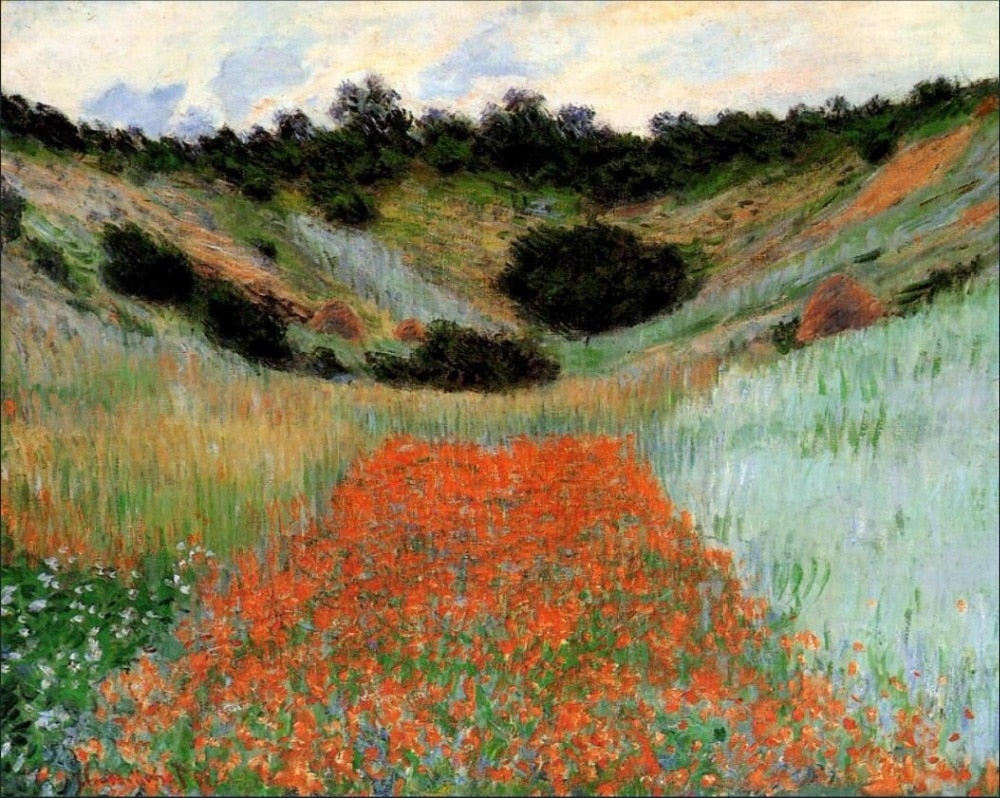High quality Oil painting Canvas Reproductions Poppy Field in a Hollow near Giverny (1885  By Claude Monet Painting hand painted