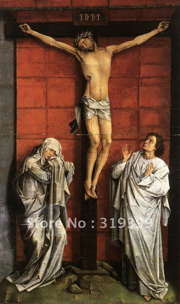 100% handmade Oil Painting reproduction,Cristo crucificado,con la Virgen y San Juan By Rogier van der weiden