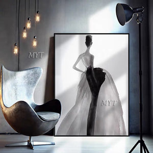 Black And White Sexy Lady Portrait Art Oil Painting Wall Decor Art Woman Figure Canvas Artwork For Bedroom Decorative Item