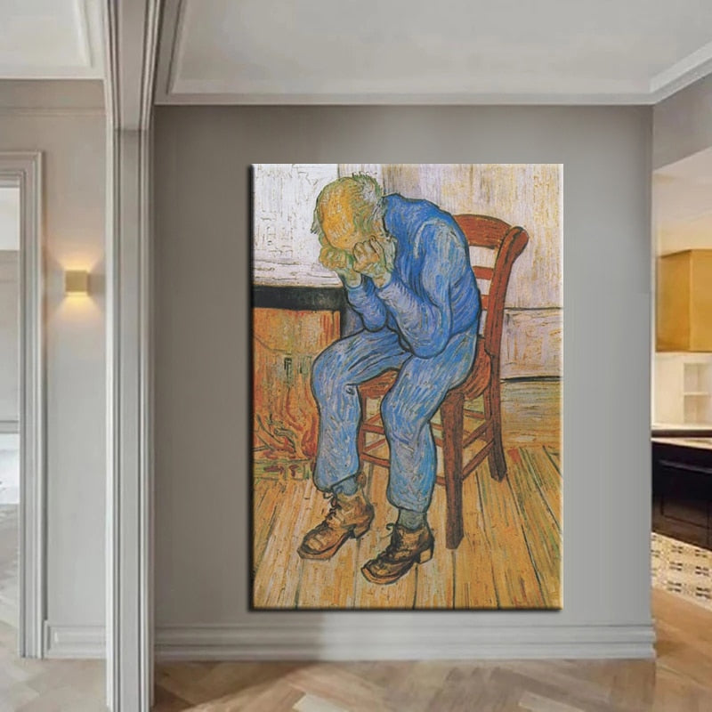 100% Handmade Vincent Van Gogh Oil Painting old man with his head in his hands Canvas Painting Portrait