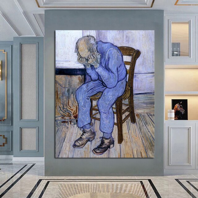 100% Handmade Vincent Van Gogh Oil Painting old man with his head in his hands Canvas Painting Portrait