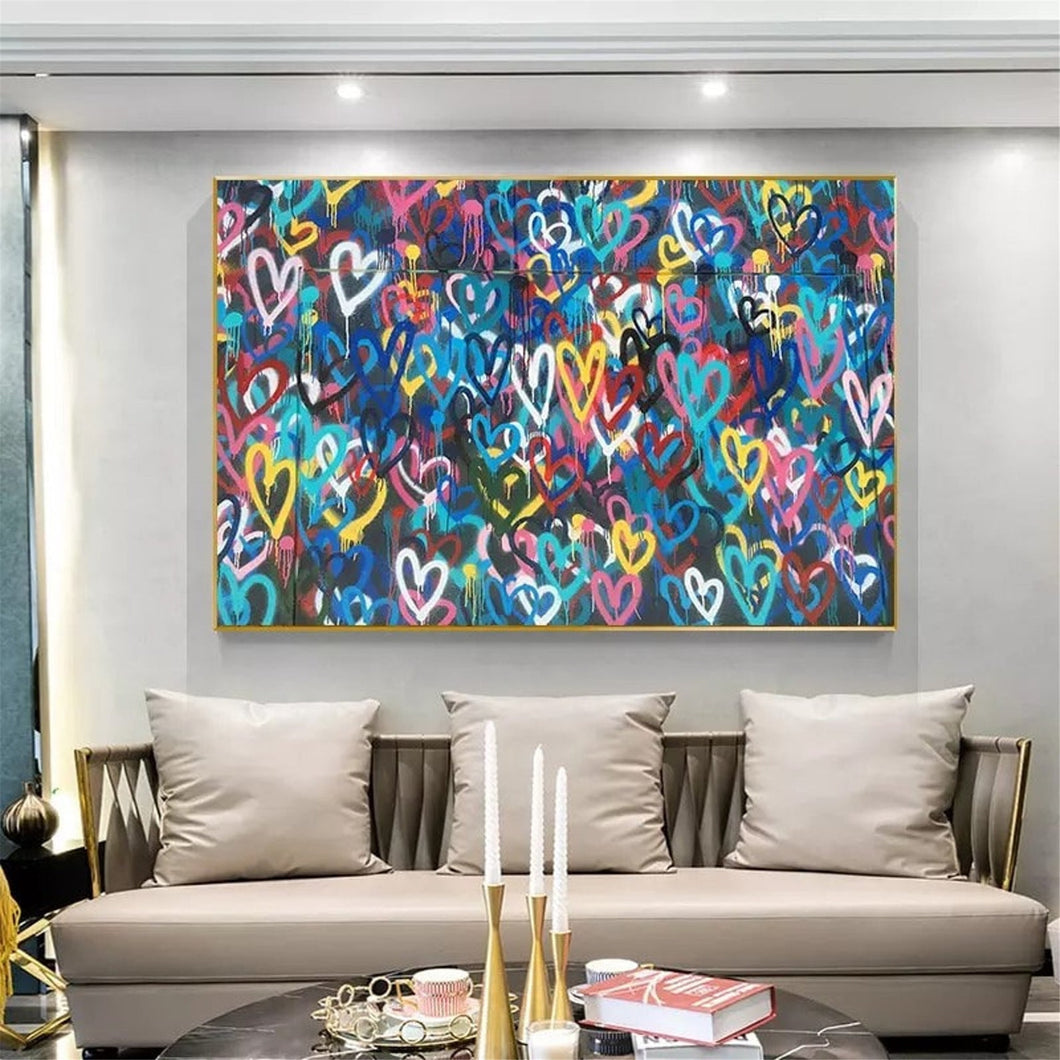 Banksy Love Hearts 100% Hand Painted Canvas Oil Painting, Contemporary Art, Popular Painting, NOT PRINT