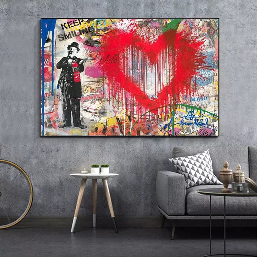 Banksy Keep Smiling Canvas Oil Painting, Graffiti Art, Modern Pop Art, Graffiti Style Original Oil Painting, NOT PRINT