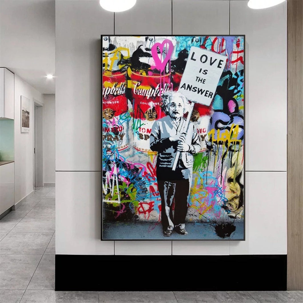 Love is The Answer II 100% Hand Painted Canvas Oil Painting, Contemporary Art, Graffiti, NOT PRINT