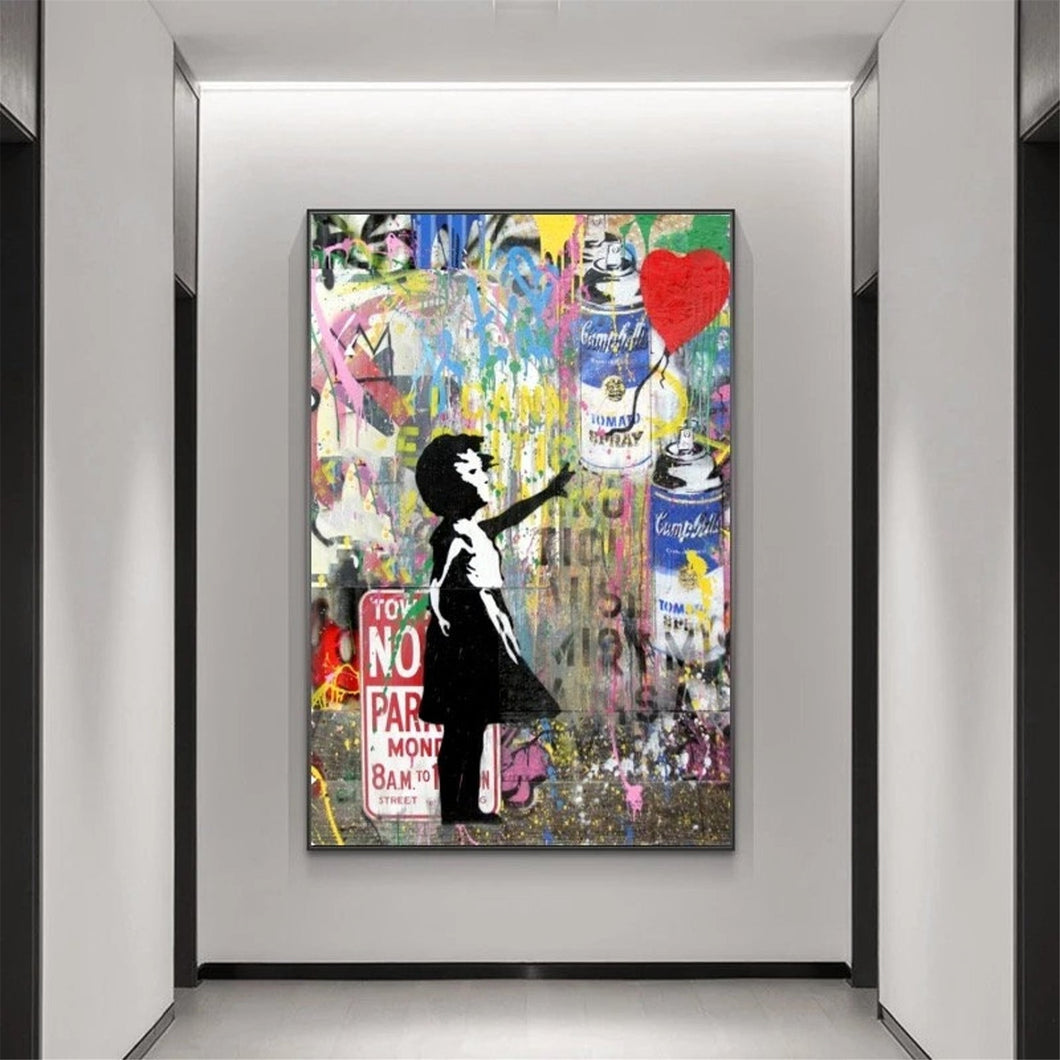 Banksy Baloon Girl Graffiti 100% Hand Painted Canvas Oil Painting, Modern Pop Art, NOT PRINT