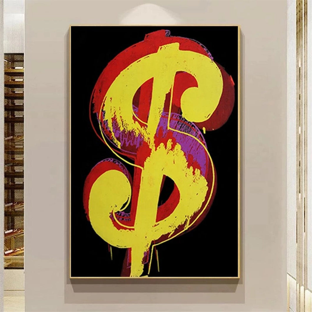 Andy Warhol - Dollar Sign 100% Hand Painted Canvas Oil Painting, Graffiti Art, NOT PRINT