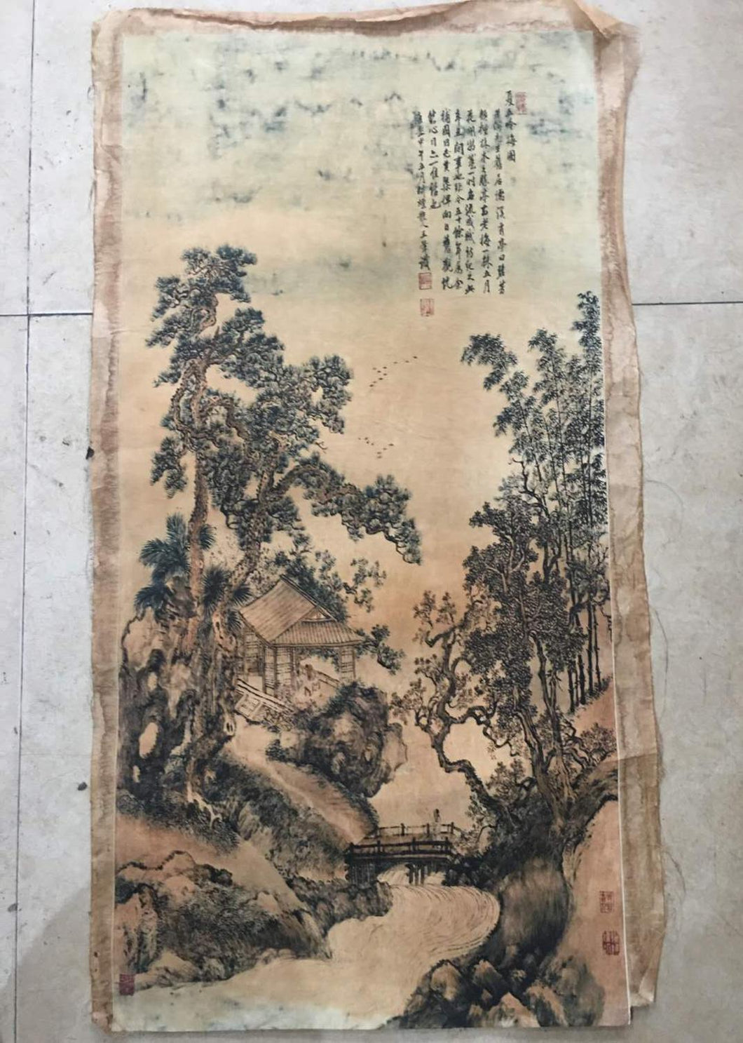Rare TangDynasty Hand-painted Chinese calligraphy painting--Landscape painting, handmade painting on rice paper, by Tang Yin