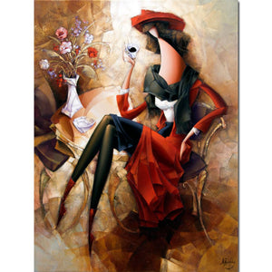 Abstract Canvas Wall Art Figure Painting Female Coffe Handmade Oil Artwork Modern Woman Picture For Office Decor Birthday Gift