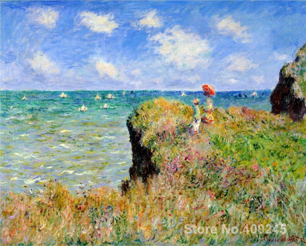 Claude Monet Painting Landscape Clifftop Walk At Pourville Handmade Impressionist Art Oil On Canvas Modern Artwork Wall Decor