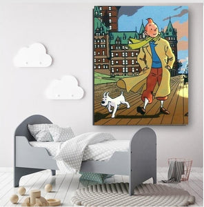 Alec Monopoly Oil Painting With Popular Art Graffiti Artworks  Cartoon TINTIN On Canvas For Room
