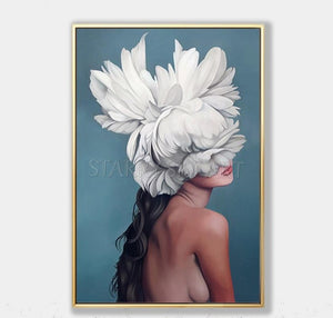 Artist Hand-painted High Quality Beautiful Lady with Flowers Oil Painting on Canvas Girl Oil Painting for Salon Wall Decoration