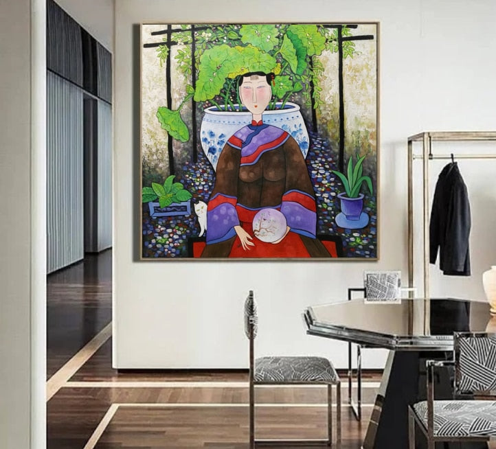 Famous Artist Hu YongKai rich-color Oil Painting Chinese Art Special Folk Art Style Good For Wall Decoration