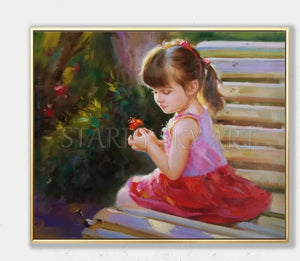 Professional Painter Hand-painted High Quality Impressionist Kid Girl Oil Painting on Canvas Lovely Girl Figure Oil Painting