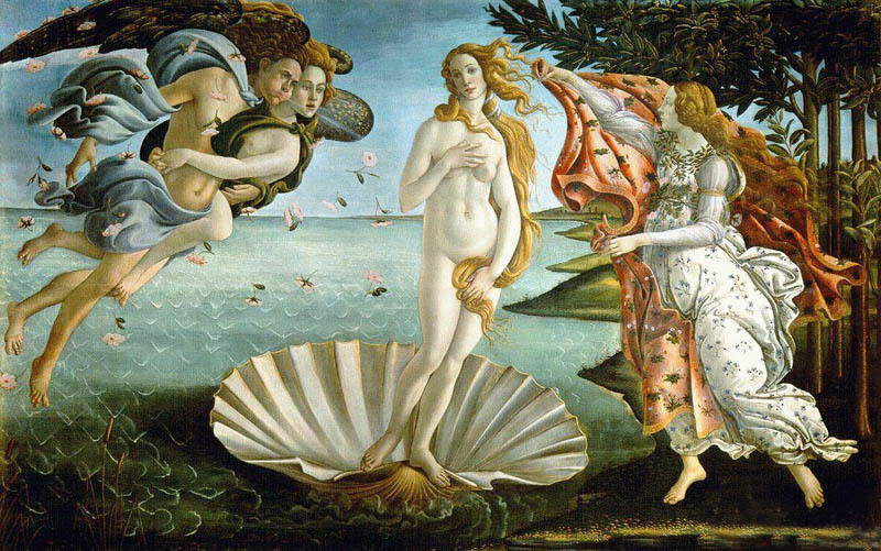 100%Handmade Oil Painting Hand Dream-art Oil painting Sandro Botticelli The Birth of Venus on ocean with flower