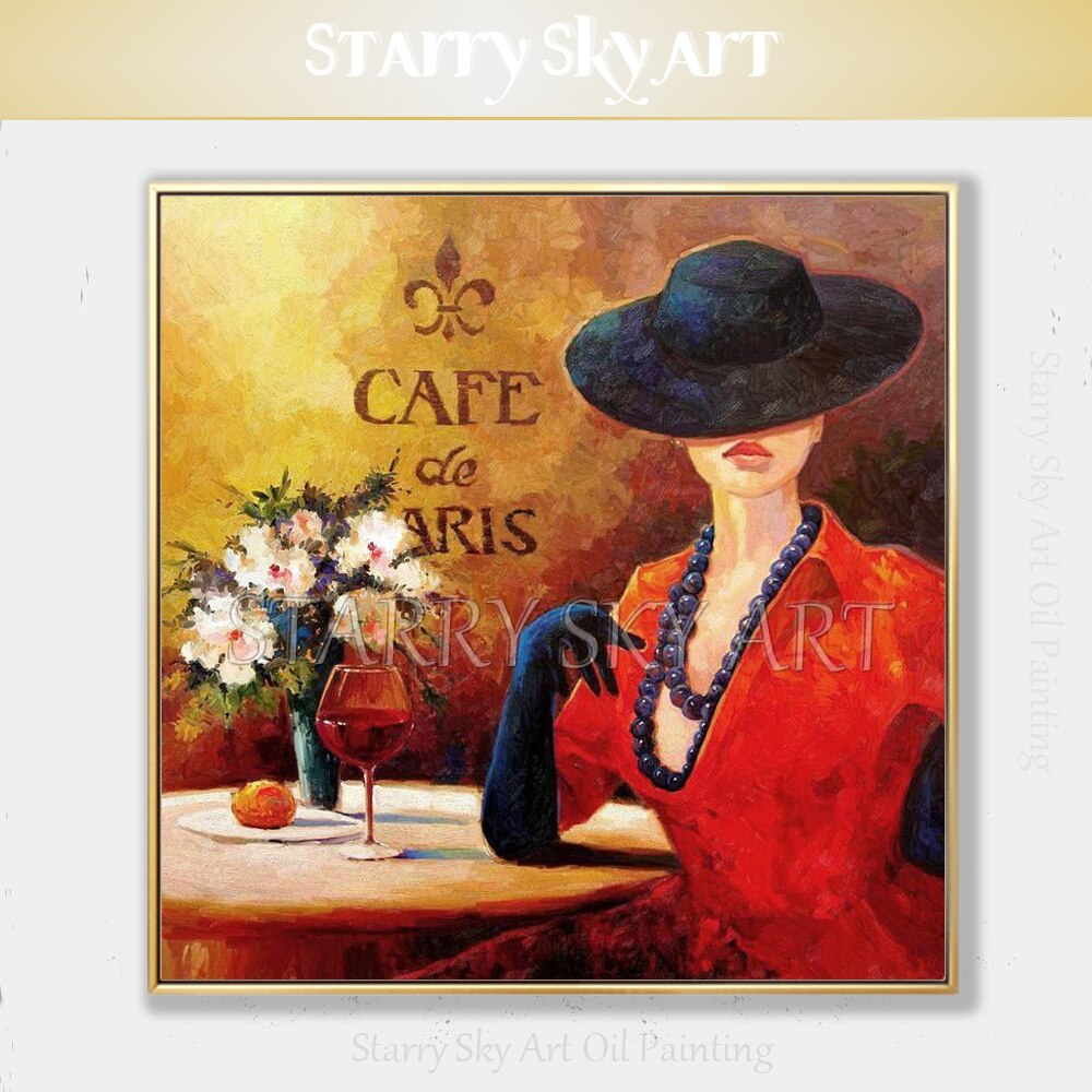 Excellent Artist Pure Hand-painted High Quality Impressionist Lady Portrait Oil Painting on Canvas Lady with Black Hat Painting