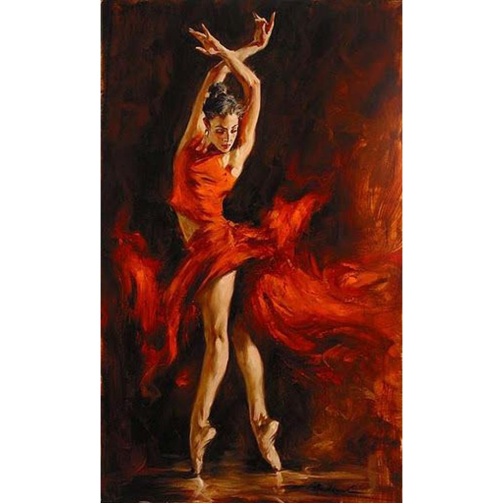 Beautiful Oil Paintings Woman Flamenco Spanish Dancer Red Modern Artwork Lady Handmade Canvas Picture For Bedroom Wall Decor