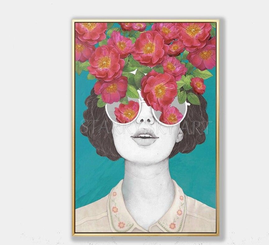 Top Artist Hand-painted High Quality Beauty Lady with Roses Portrait Oil Painting Wall Art Lady Head with Flowers Oil Painting