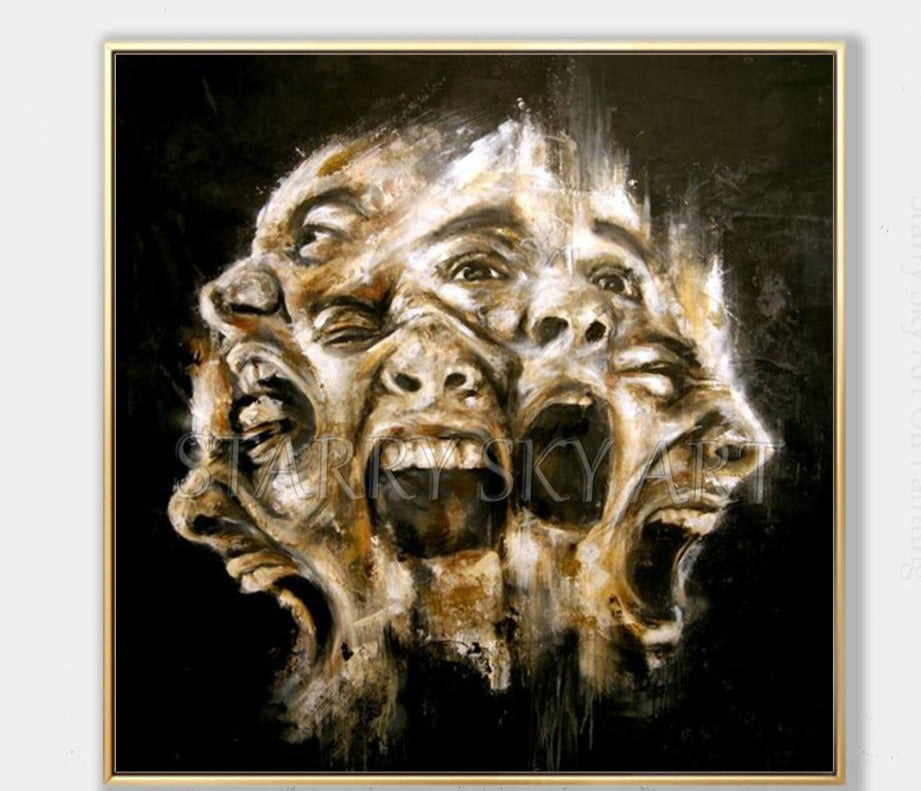 Gifted Artist Designed Abstract Shout Faces Oil Painting on Canvas Abstract Portrait Man Scream Oil Painting for Wall Decoration