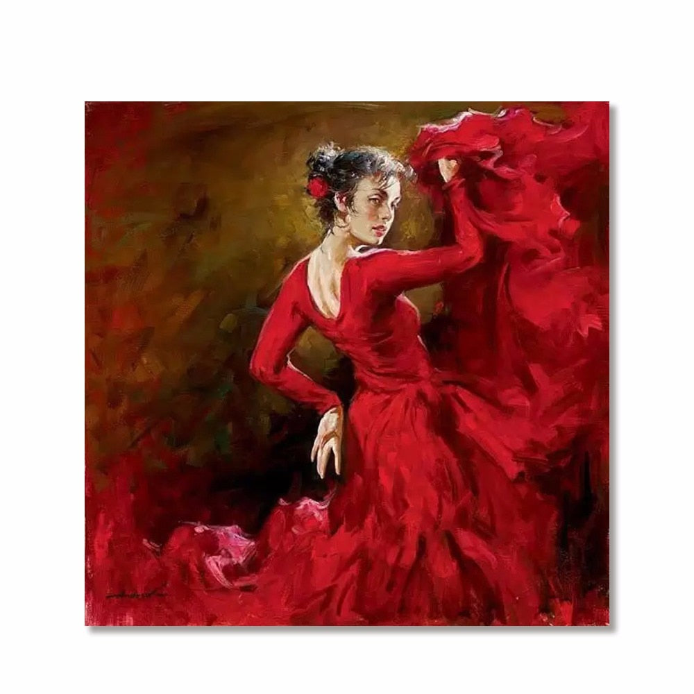 Hand painted Spanish dancer Oil paintings on canvas Lady Flamenco figurative art modern artwork for Wall Home Office Decor