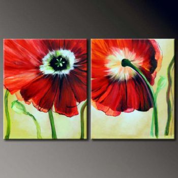 Hand Painted Oil Painting A Pair Of Poppies-Modern Oil Painting On Canvas Art Wall Decor-Floral Oil Painting Wall Art