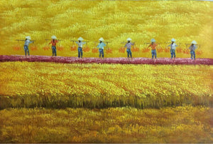Hand Painted Modern Abstract Vietnam  Harvest Scene Beautiful Landscape Oil Painting Canvas Wall Art  Picture for Living Room