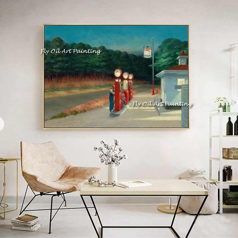 Edward Hopper City Street 100% Oil Painting Home Decoration Hand Painted Street Lamp Oil Painting for Living Room Artwork Gift