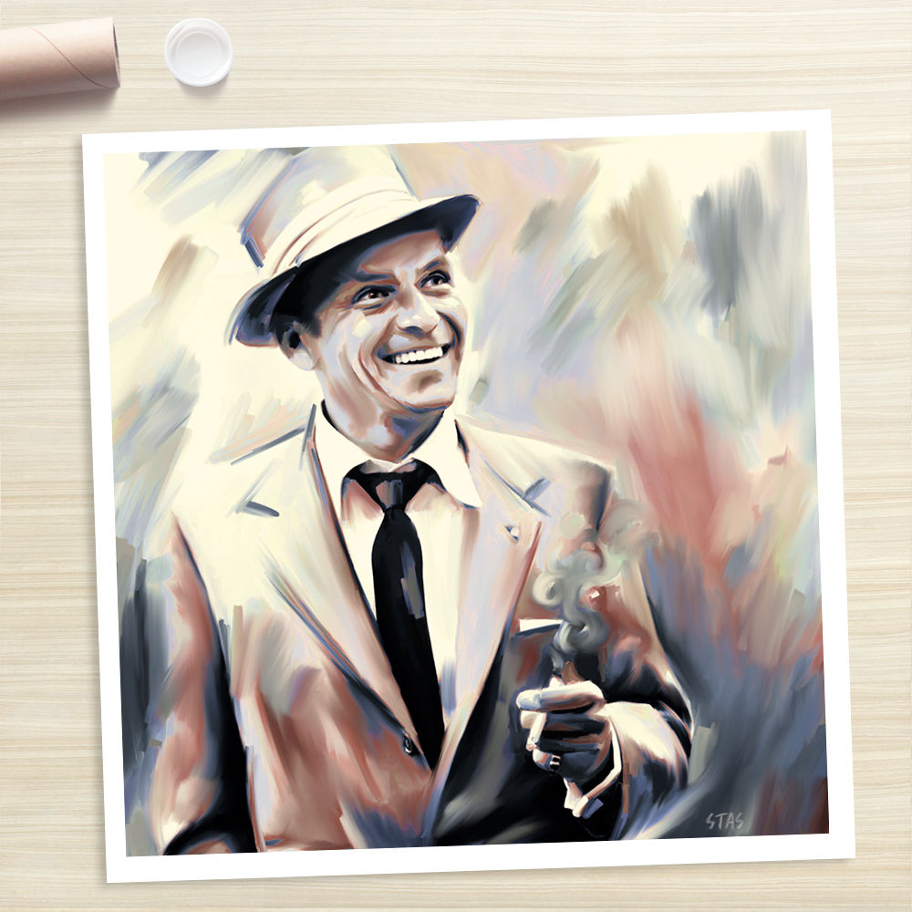 100%Handmade  Oil Painting Hand FRANK SINATRA photo portrait painting CANVAS ART