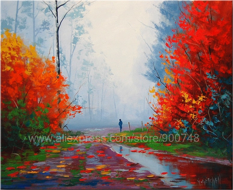 Large Wet Fall Painting Commissioned Autumn Landscape Impressionism Huge oil painting Home Decoration Living Room Wall P
