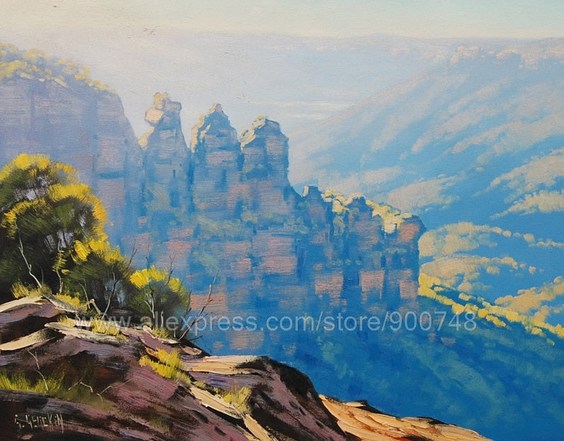 Huge oil paintingThree Sisters Katoomba Blue Mountains Oil Landscape Fine Art Wall Decor Decorative Painting Hotel Art F