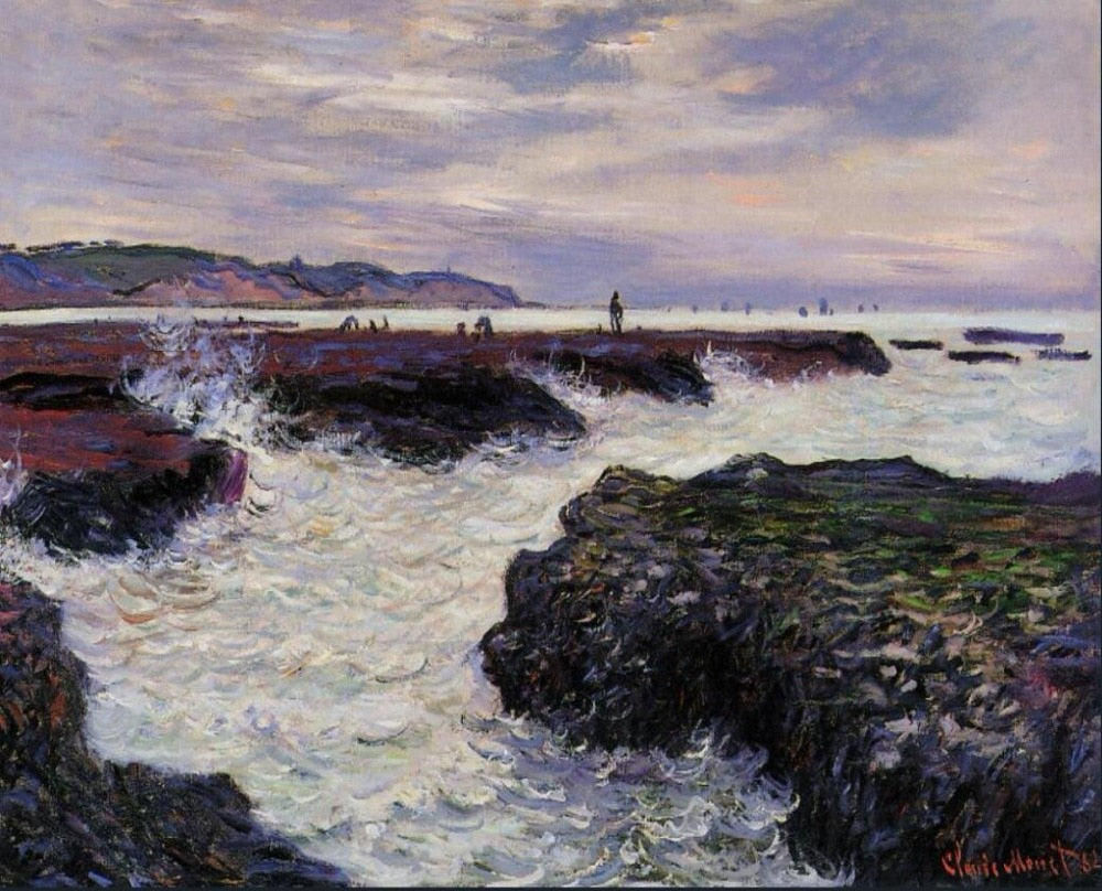 High quality Oil painting Canvas Reproductions The Rocks at Pourville, Low Tide (1882) By Claude Monet hand painted