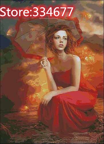 Umbrella Sky Girl Big Version Sewing Top Quality Embroidery Needlework 14CT Unprinted Art Cross Stitch Kits DIY Handmade Decor