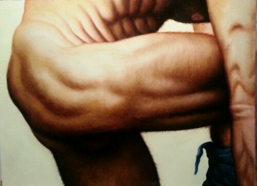 100%Handmade  Oil Painting Hand man Jeans- Gay Male nude