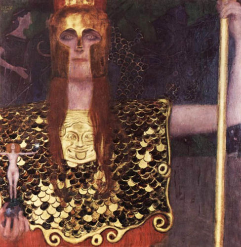 100%Handmade Beautiful huge art Oil painting Gustav Klimt - Pallas Athena standing canvas