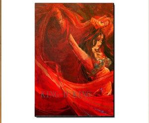 Hand-painted Spanish Flamenco Dancer Oil Painting On Canvas Spain Dancer Dancing With Red Dress Oil Paintings