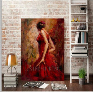 Hand-painted Spanish Flamenco Dancer Oil Painting On Canvas Spain Dancer Dancing With Red Dress Oil Paintings