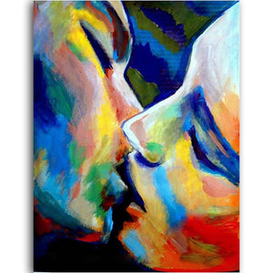 Handmade thick knife high quality Modern Abstract Fine Artwork Canvas Decor Couple Kiss Colorful Face Oil Painting for