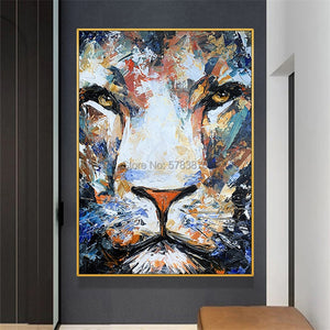 Hand Painted Oil Paintings Beast tiger lion picture Modern Abstract king Animal Wall art painting for office living Room Decor