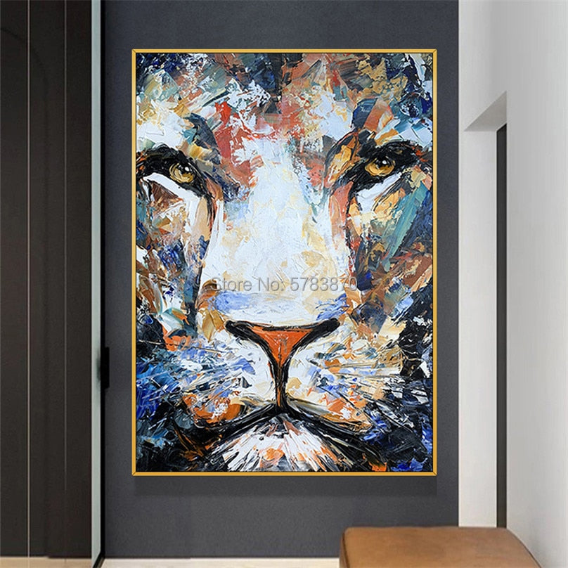 Hand Painted Oil Paintings Beast tiger lion picture Modern Abstract king Animal Wall art painting for office living Room Decor