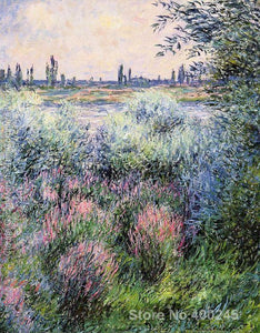 Painting by Claude Monet A Spot On The Banks Of The Seine Redroom decor oil on Canvas Handmade High quality