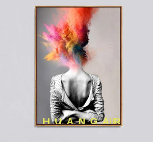 Figure oil paintings of modern art and sexy fashion women bomb colorful hair picture canvas custom size to decorate the hotel ca