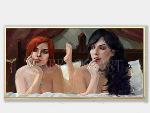 Professional Artist Hand-painted High Quality Sexy Nude Ladies Oil Painting on Canvas Naked Lady Lying on the Bed Oil Painting