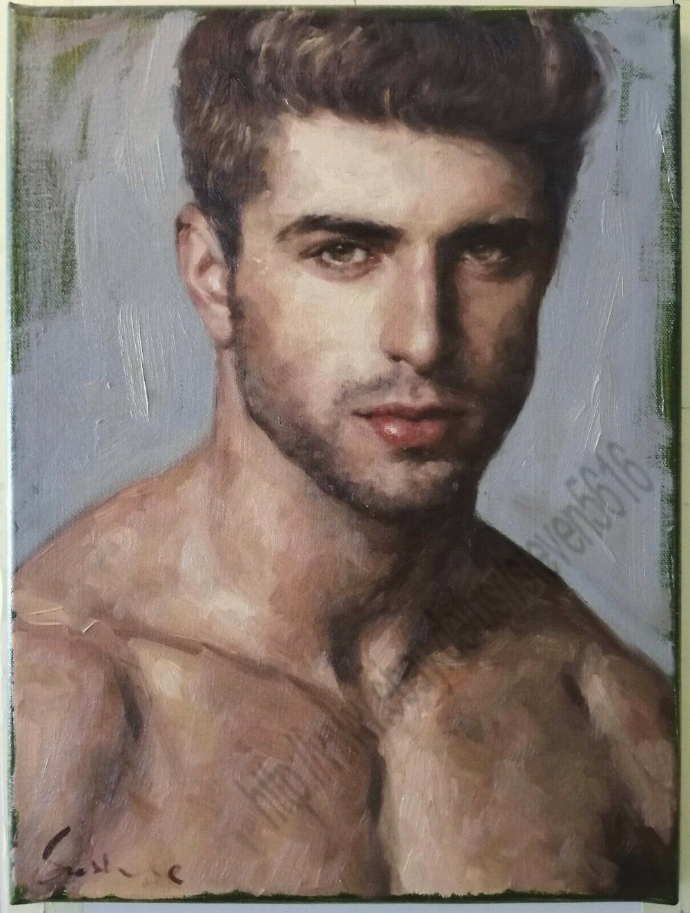 100%Handmade Handpainted man portrait oil painting male nude gay interest