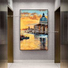 Load image into Gallery viewer, The 100% Handpainted Water City Textured High Quality Original Abstract Modern Thick Oil Painting Brush Wall Drawing Gold View