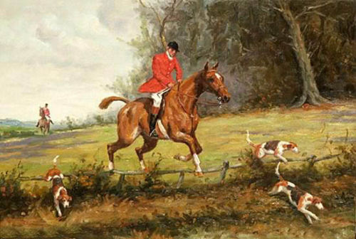 100%Handmade Oil Painting Hand Oil painting male portrait horseman & red horse and dogs Hound in landscape